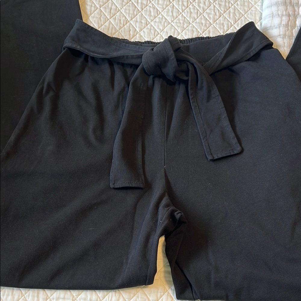 Zara Black Knit Wide Leg Pants with Tie-Waist